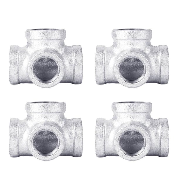 PIPE DECOR 1/2 in. Galvanized Side Outlet FPT x FPT x FPT x FPT Tee Fitting (4-Pack)