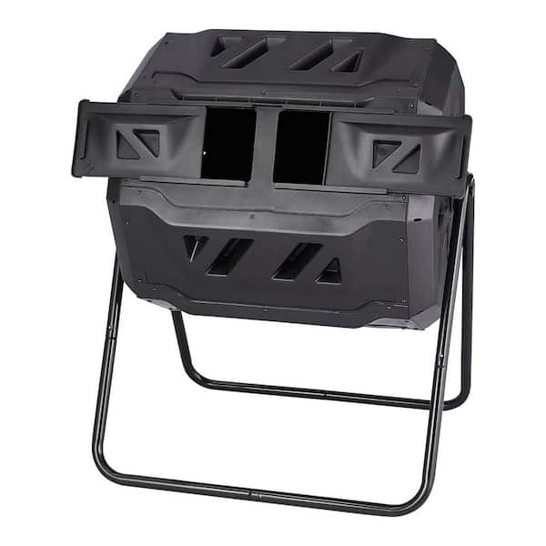 43 Gal. Dual Chamber Outdoor Compost Tumbler with Sliding Doors and Heavy-Duty Steel Frame