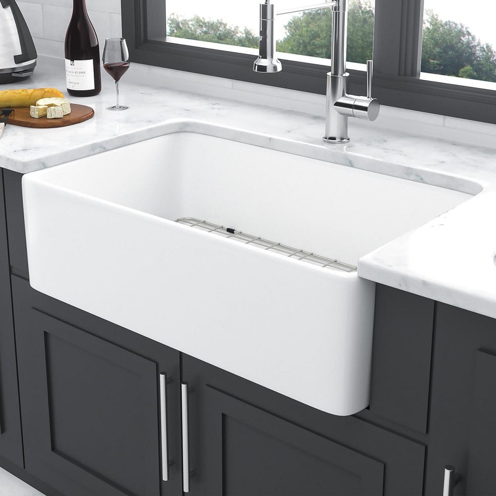 33 in. Farmhouse Single Bowl White Ceramic Kitchen Sink with Bottom Grids price history on PriceWatchPro