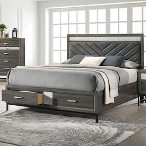 Womack Gray Wood Frame Queen Platform Bed with 2-Drawers