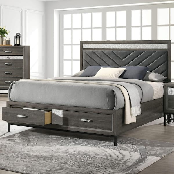 Furniture of America Vurenn Gray Wood Frame Queen Platform Bed with 2-Drawers