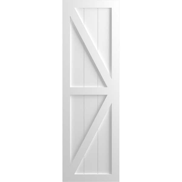 Ekena Millwork 12 in. x 41 in. True Fit PVC Two Equal Panel Farmhouse Fixed Mount with Z-Bar Board and Batten Shutters, Unfinished
