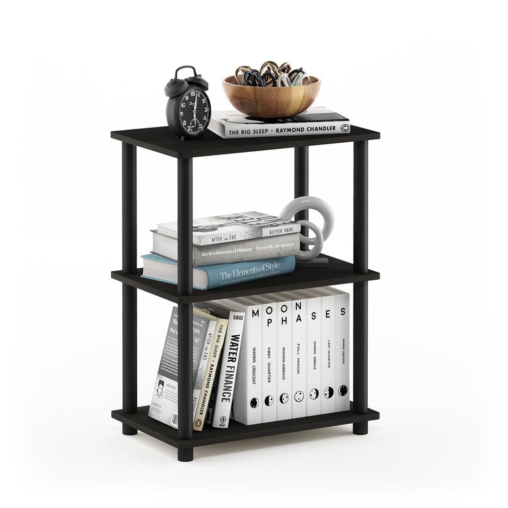 Espresso Black 3-Tier MDF and PVC Living Room Bookshelf