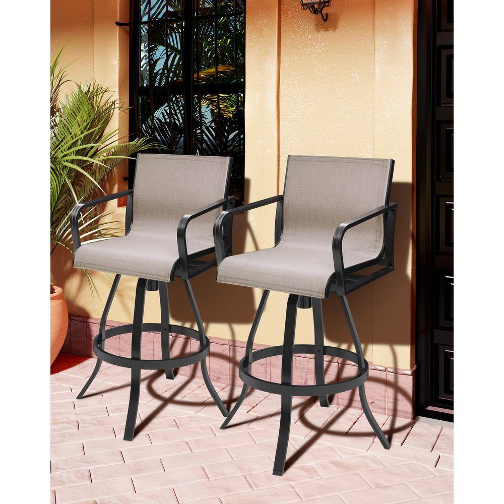 Pellebant Outdoor Bar Stool Set Of 2 - 27.7 Inch Tall Aluminum Patio Stools With Sunbrella Fabric, Augustine Ashe Color