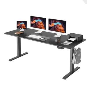 63 in. Black Wood Electric Standing Desk with Adjustable Height Features and Hooks