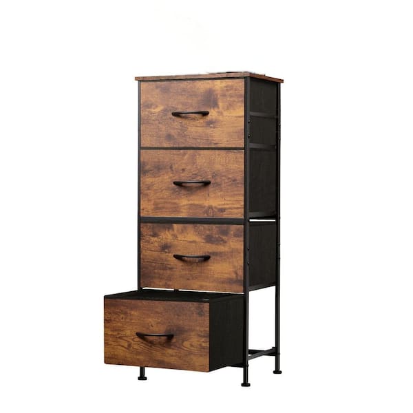 15.7 in. W x 11.8 in. D x 38.7 in. H Drawer Base Dresser with Steel Frame, 4 Drawers in Rustic Brown Wood Grain Print