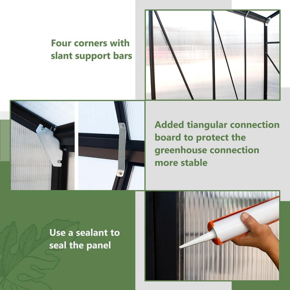 Black 6' x 8' Polycarbonate Aluminum Outdoor Greenhouse