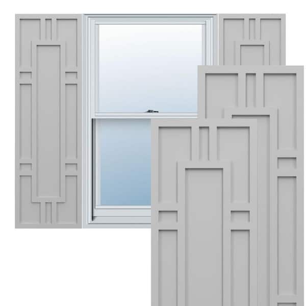 Ekena Millwork True Fit PVC 18 in. W x 80 in. H Raised Panel Vinyl Shutters Pair in Primed