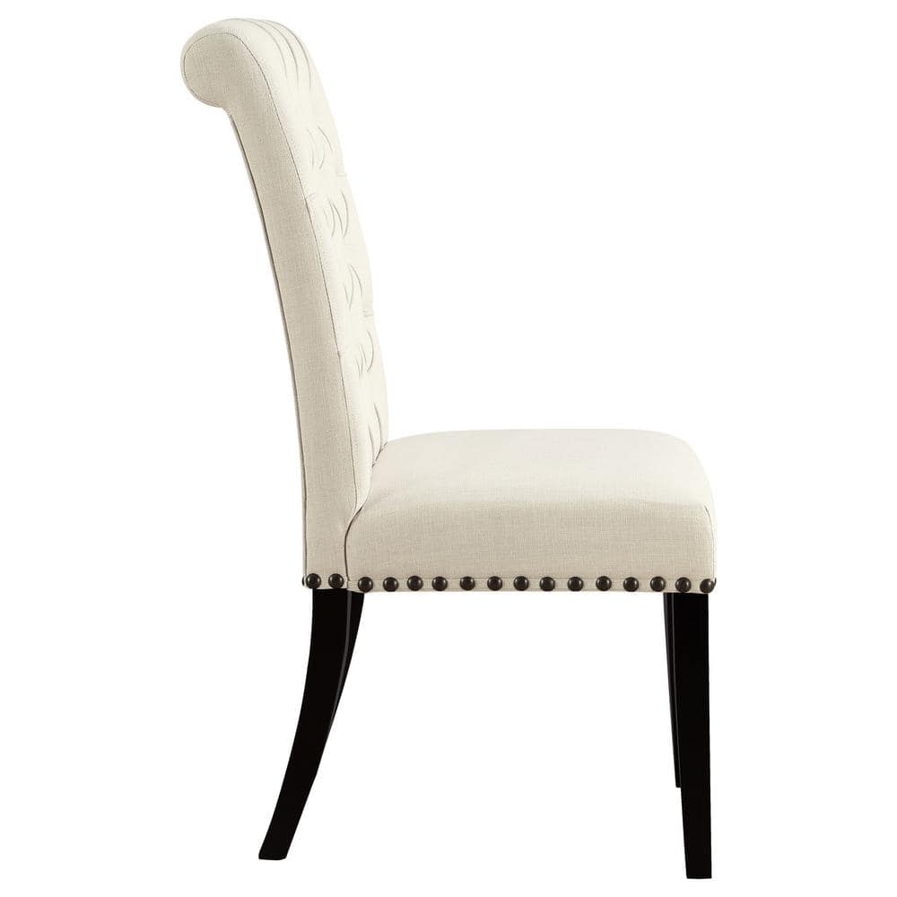 Beige Linen Tufted Upholstered Side Chair with Wood Legs