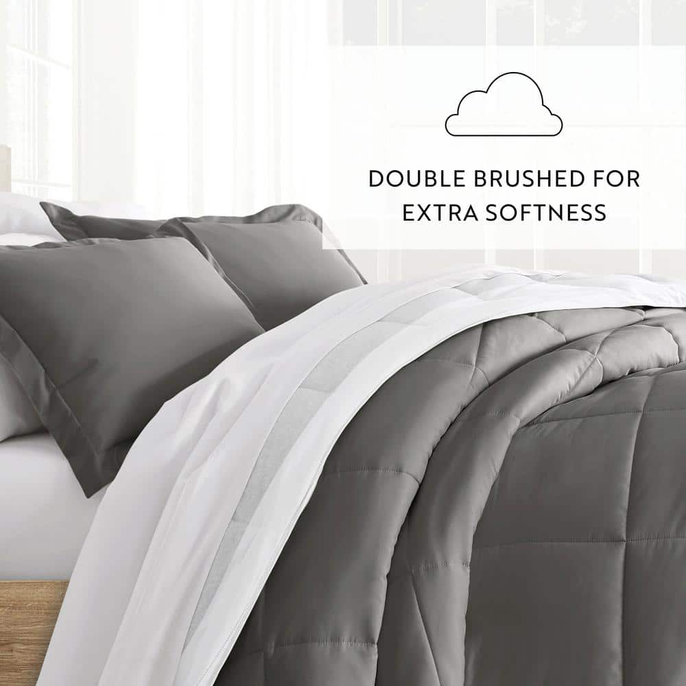 King Gray Reversible Down Alternative Comforter Set
