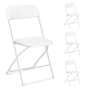 White Plastic Folding Chairs, Indoor Outdoor Portable Stackable Commercial Seat with Steel Frame 350lbs, Set of 4