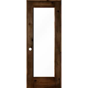 30 in. x 80 in. Rustic Knotty Alder Right-Hand Full-Lite Clear Glass Provincial Stain Wood Single Prehung Interior Door