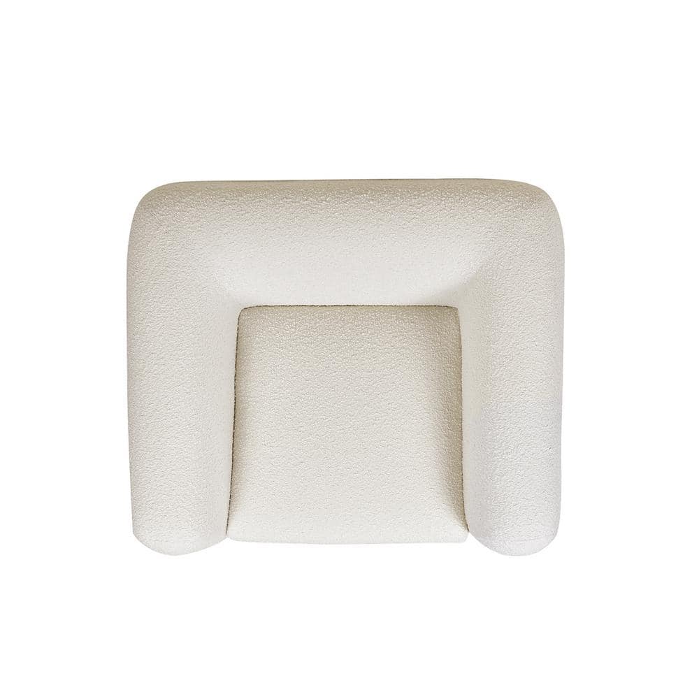 Ivory White Bouclé Armchair with Oak Wood Legs