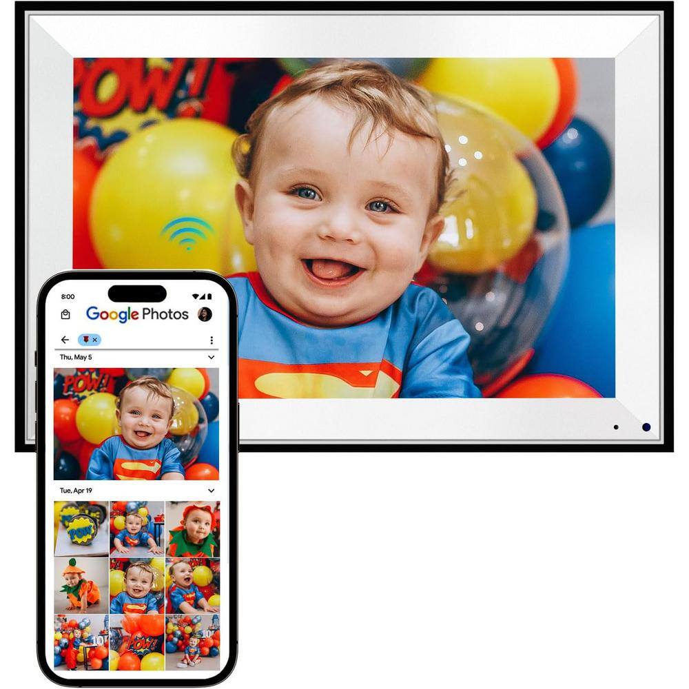 10.1 in. AI-Powered Digital Picture Frame with Free Unlimited Storage and Slideshow in Black and White