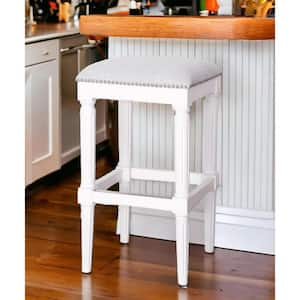 31 in. White Backless Wood Bar Chair with Upholstery Seat