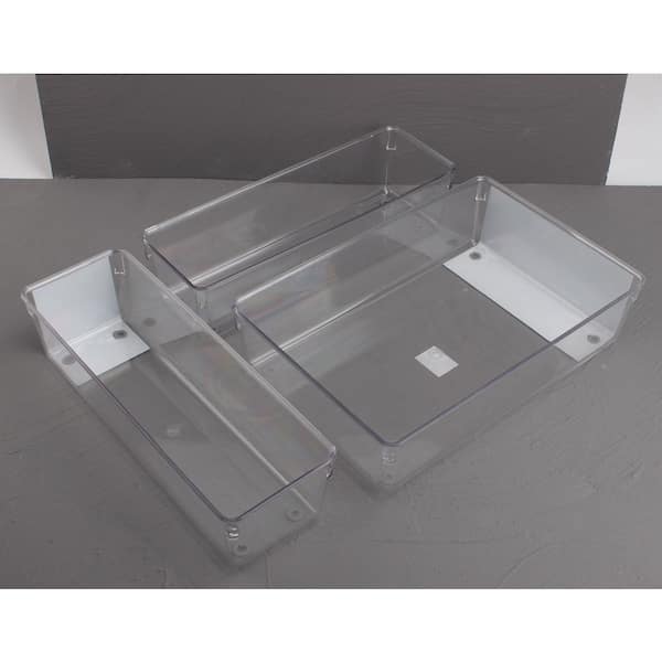 Drawer Organizer and Storage, Clear Rectangle Plastic 12 in. Decorative Tray (Set of 3), Durable, Large Storage Trays