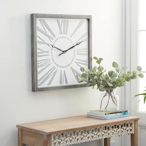 25 in. x 25 in. Gray Metal Distressed Square Wall Clock