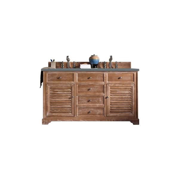 James Martin Vanities Savannah 60 in. W x 23.5 in. D x 34.3 in. H Double Bath Vanity in Driftwood with Cala Blue Quartz Top