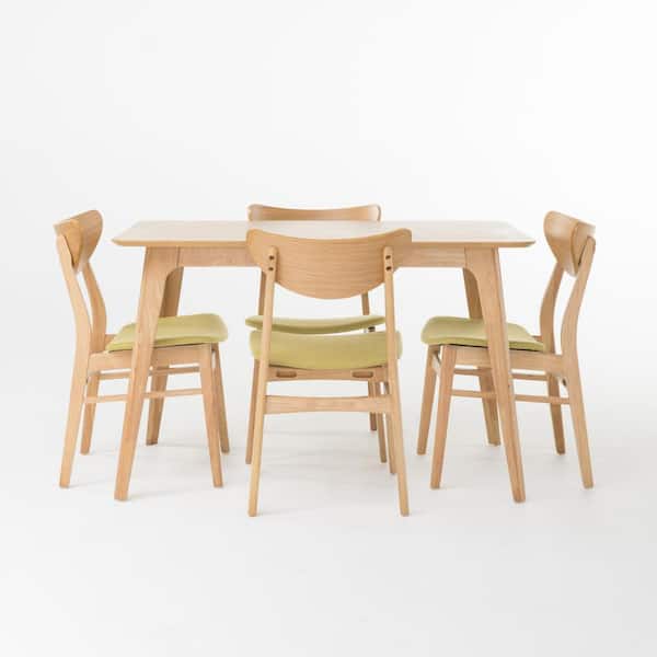 Noble House Anise 50 in. 5-Piece Green Tea and Natural Oak Dining Set