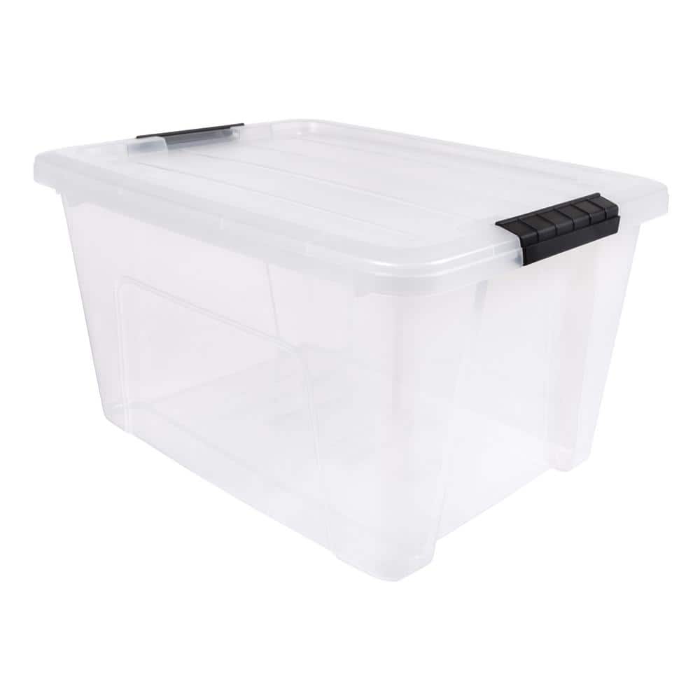 Clear 32 Qt Stackable Plastic Storage Bins with Lids, Set of 4