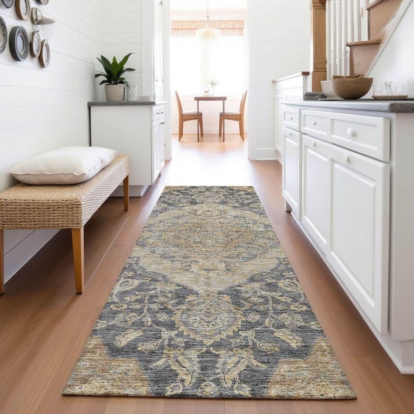 Mayfield Premium Machine Washable Abstract AMF1151 Charcoal 2 ft. 3 in. x 7 ft. 6 in. Runner Rug