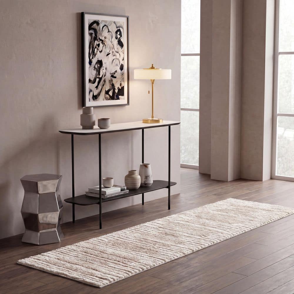 Seattle Shag 2 ft. x 8 ft. Ivory/Beige Striped Distressed Runner Rug price history on PriceWatchPro
