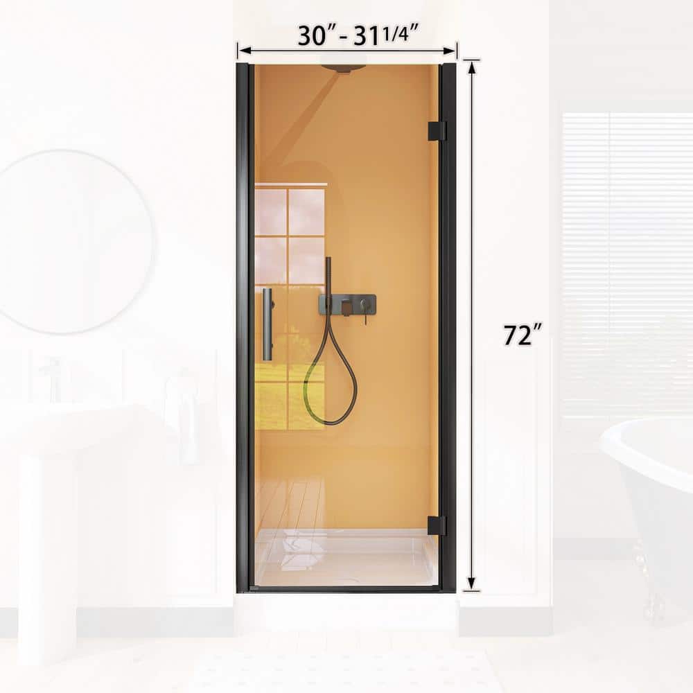 Matte Black Frameless Pivot Shower Door with Clear Tempered Glass