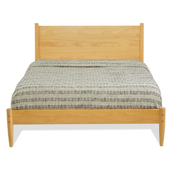 Mid-Century Beige/Scandinavian Oak Solid Wood Frame King Platform Bed
