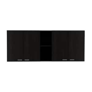 59.1 in. W x 12.4 in. D x 23.62 in. H Wall Kitchen Cabinet with 2 Double Door, 4 Shelves in Black