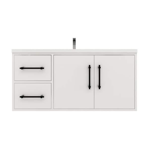 Victoria 42 in. W x 20 in. D x 22 in. H Single Sink Floating Bath Vanity in Gloss White with White Acrylic Top