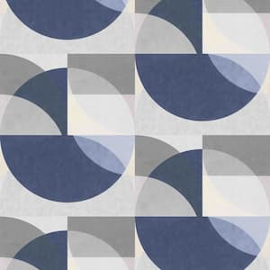 ELLE Decoration Collection Blue/Grey Circle Graphic Design Vinyl on Non-Woven Non-Pasted Wallpaper Roll(Covers 57 sq.ft)