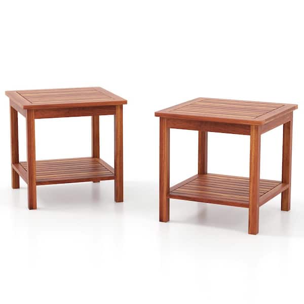 Gymax 2-Pieces Adirondack Outdoor Side Table Patio 2-Tier Square End Table Sturdy Coffee Table