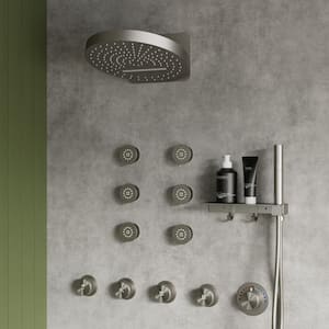 15-Spray 13 in. Wall Mount Dual Shower Head and Handheld Shower 2.5 GPM with 6-Jets inBrushed Nickel (Valve Included)