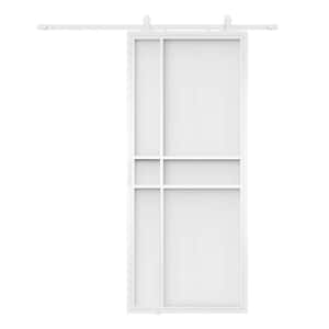 36 in. x 84 in. 1 Panel Frosted Glass White Steel Sliding Barn Door with Hardware Kit, One Piece No Assembly Required