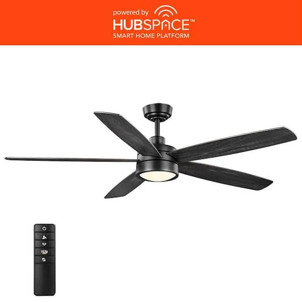 Driskol 60 in. White Color Changing LED Matte Black Smart Ceiling Fan with Light Kit and Remote Powered by Hubspace