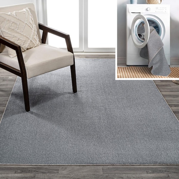 JONATHAN Y Twyla Classic Gray 3 ft. x 5 ft. Solid Low-Pile Machine-Washable Area Rug