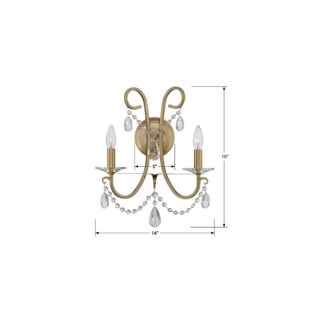 Elegant Gold 2-Light Wall Sconce with Clear Crystal Swags