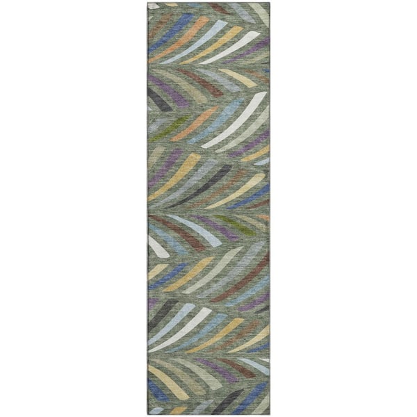 Mayfield Premium Machine Washable Abstract AMF2475 Basil 2 ft. x 7 ft. Runner Rug
