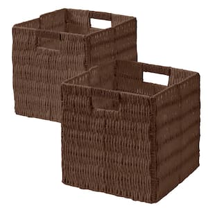 Wicker Paper Storage Basket Cube Bin (Set of 2) - Brown