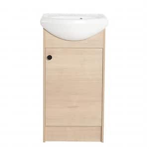 18.1 in. W x 14.4 in. D x 34.6 in. H Freestanding Bath Vanity in Light Brown with White Ceramic Top