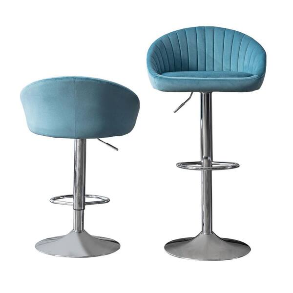 Donason 22.50 in. Blue High Back Metal Frame Adjustable Cushioned Bar Stool with Fabric Seat (Set of 2)