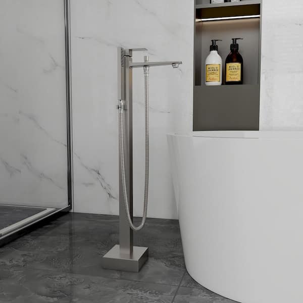 Single-Handle Claw Foot Freestanding Tub Faucet with Hand Shower in Brushed Nickel