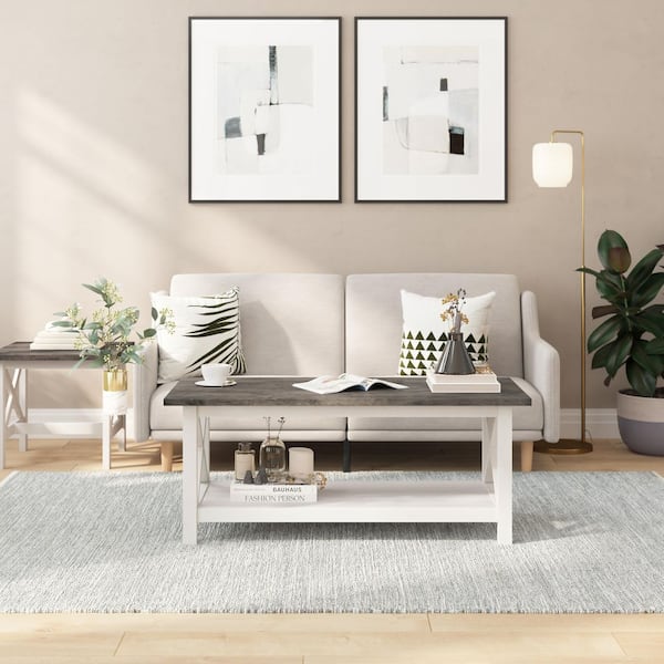 47 in. Acacia Gray Top/Rustic White Frame Rectangle Wood Coffee Table