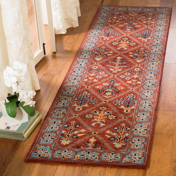 Heritage Red/Blue 2 ft. x 8 ft. Geometric Floral Border Runner Rug