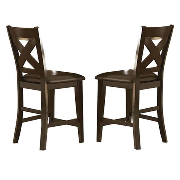 Benjara 38.25 in. Brown Low Back Wood Frame Counter height Stool Chair with Faux Leather Seat (Set of 2)
