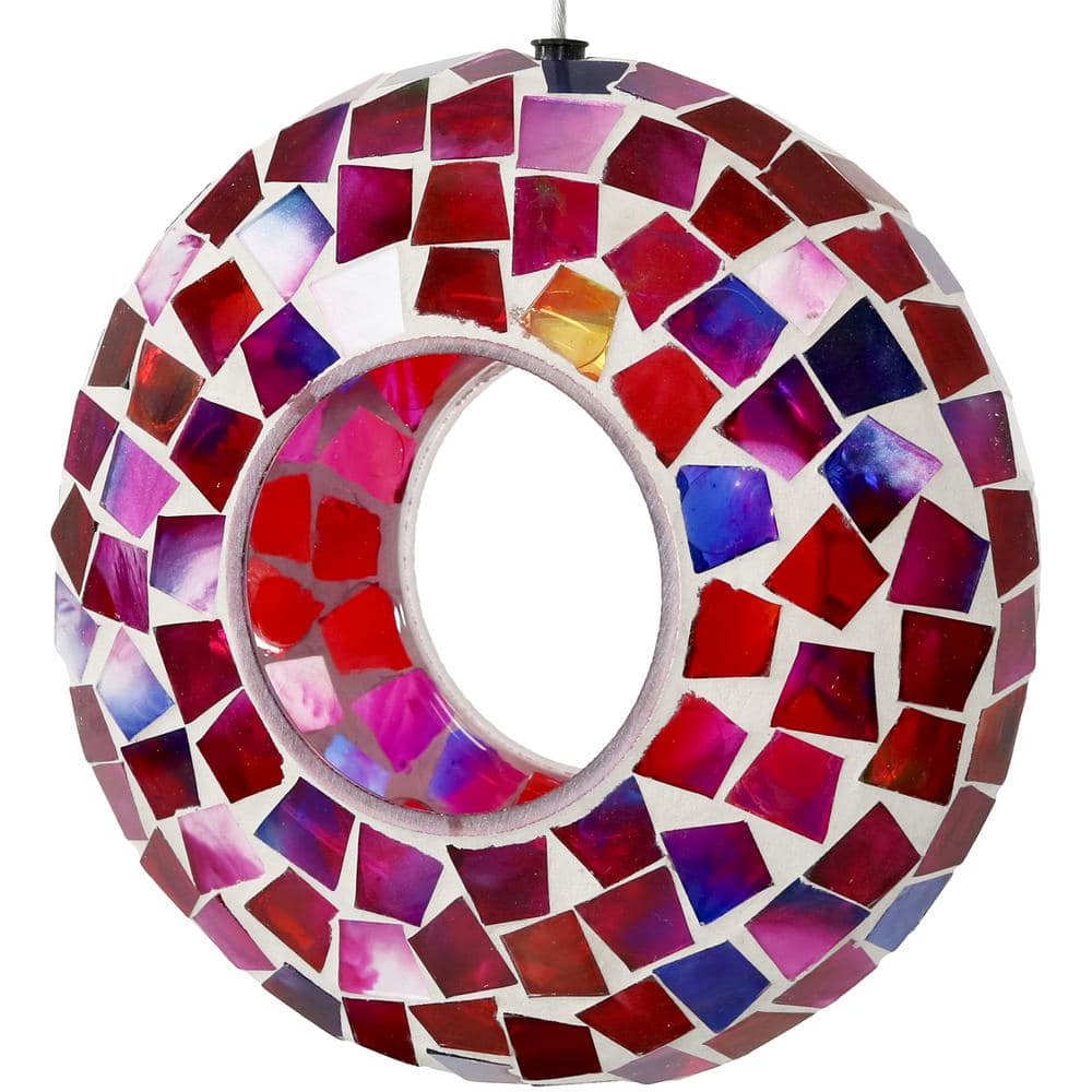 7" Sunnydaze Outdoor Hanging Bird Feeder Crimson Glass Mosaic Fly-Through 