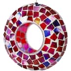 7 in. Crimson Mosaic Round Unique Hanging Outdoor Decorative Glass Fly-Through Bird Feeder