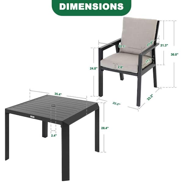Black 5-Piece Aluminum Outdoor Dining Set with Gray Cushion