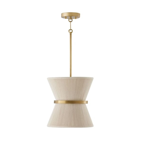 Cecilia 100-Watt 1-Light Bleached Natural Rope and Patinaed Brass Tapered String Pendant Light with No Bulbs Included