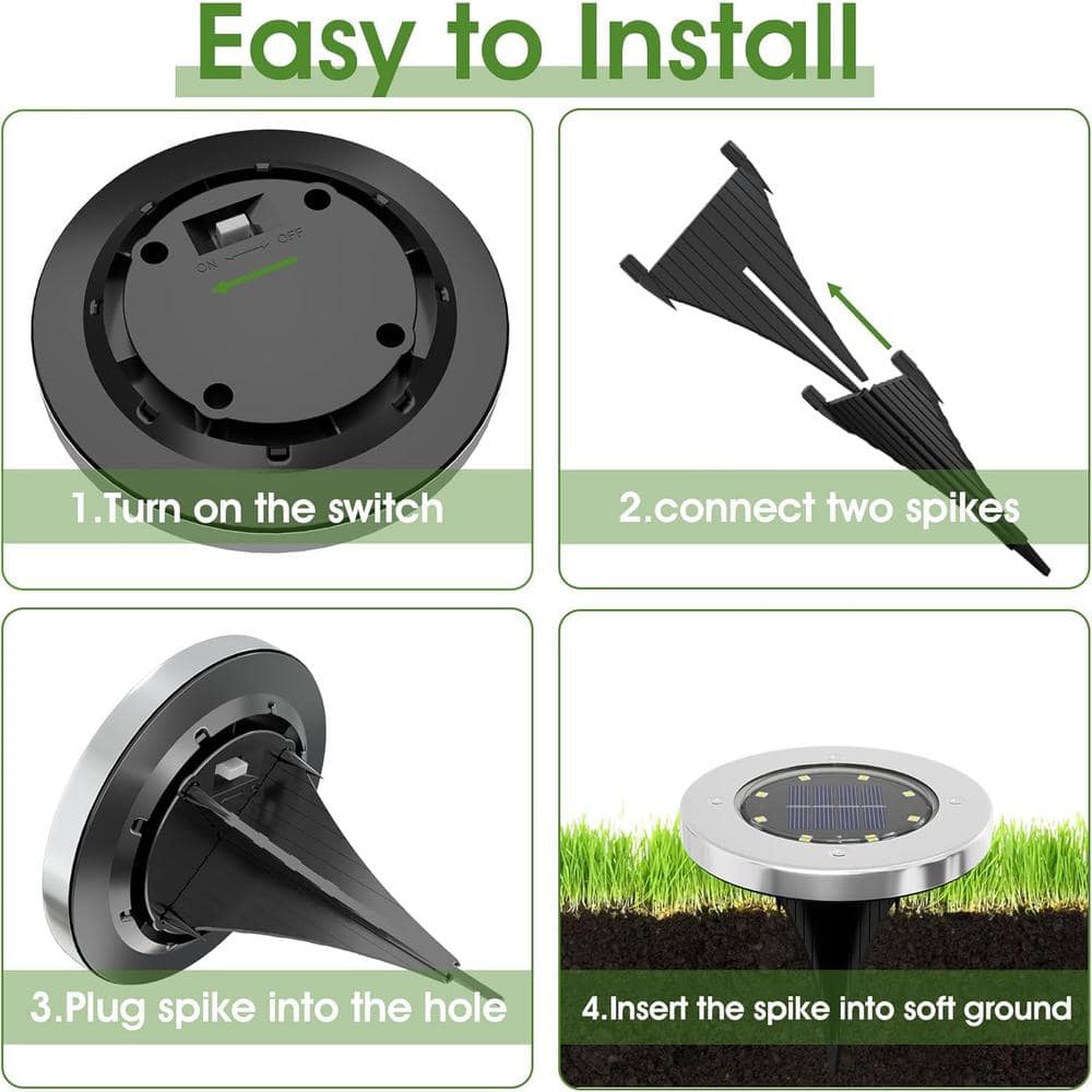 12-Pack Stainless Steel Solar LED Ground Lights